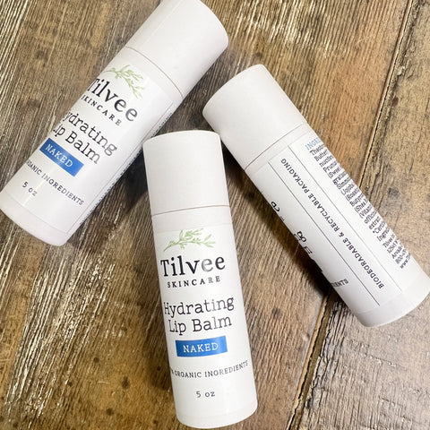 Naked hydrating lip balm in an eco friendly biodegradable tube.