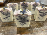 Coconut milk, chamomile and lavender soap is a creamy, gentle soap with a gorgeous purple design that comes from all natural alkanet root infusion.