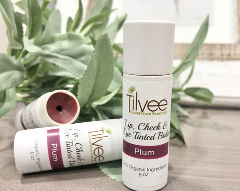 Plum Colored Lip, Eye & Cheek Shimmer Balm - Biodegradable Tube