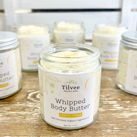 Our Lemon Creme Whipped Body Butter features hydrating butters that will lock in moisture and create a barrier for the skin, protecting it especially during winter months. Lemon and vanilla essential oils make this butter smell very uplifting. 